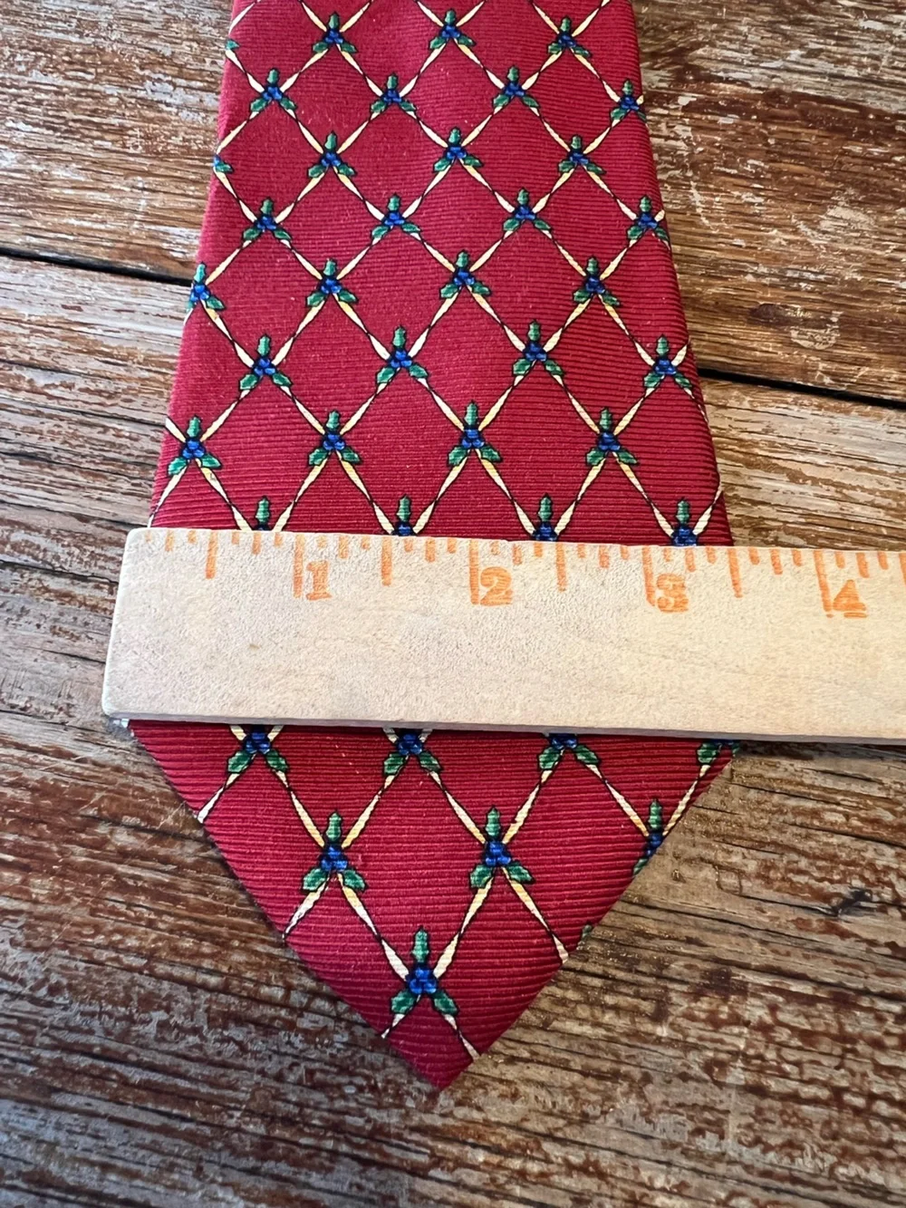 Lands’ End 100% Silk Tie HandSewn in USA Red/Burgundy Blue Berries